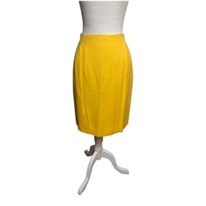 Vintage Elpida Vibrant Yellow Pencil Linen Skirt Size 10 Pleated Detail Made USA
